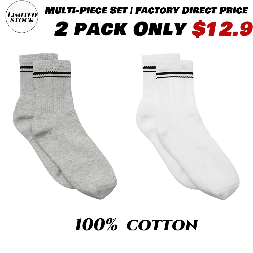 2 PACK Unisex Half-Crew Throwback Sock