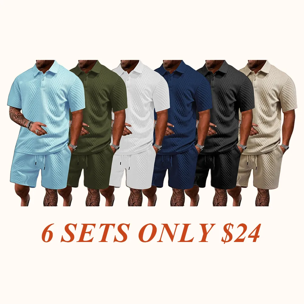 Men’s Solid Polo Shirt & Drawstring Waist Shorts Set – Cozy Breathable Two-piece Outfits for Daily Outdoor Wear – Men Clothes for Summer
