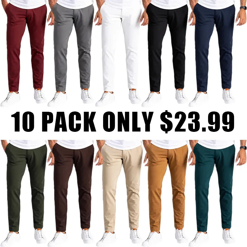Men’s Slim Fit Stretch Golf Pants 10-Pack – All Colors Included