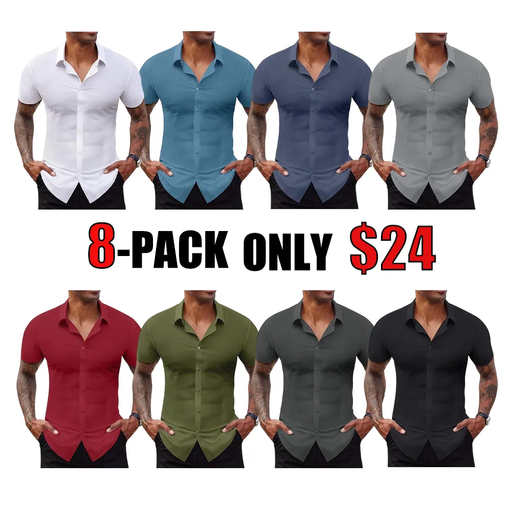 Stretch Dress Shirts for Men Short Sleeve Slim Fit