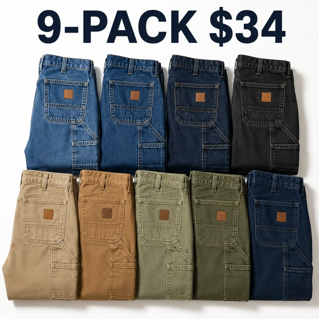 Men’s Loose Fit Washed Duck Utility Work Pant 9-PACK with 7 Pockets